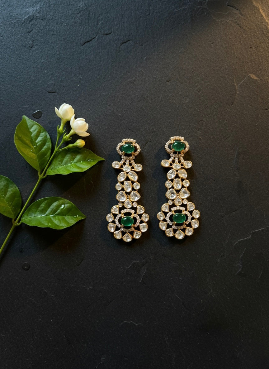 Green with white stone earrings