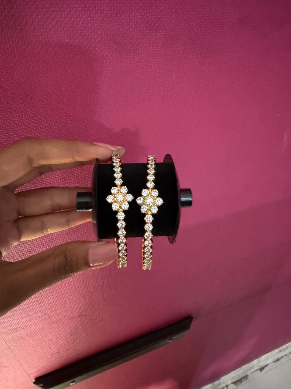 Single flower stone diamond replica bangle