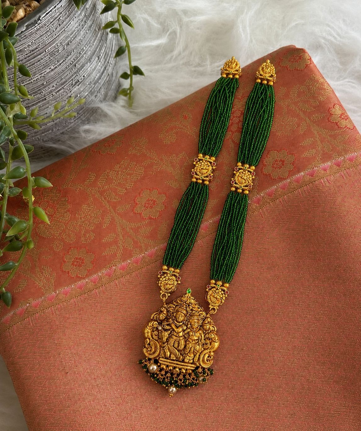 Green Beeds Lakshmi necklaces