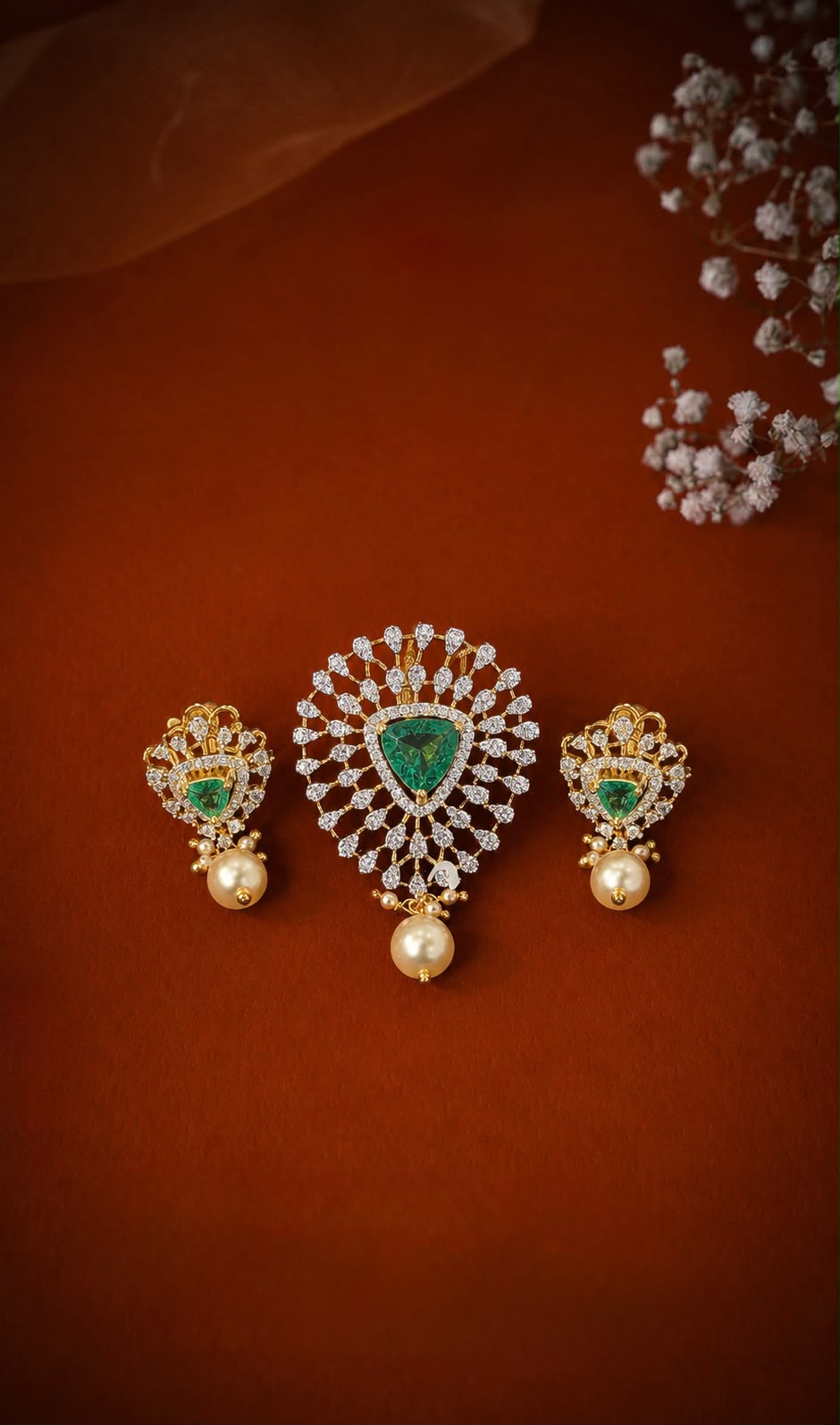 Green stone pendant set