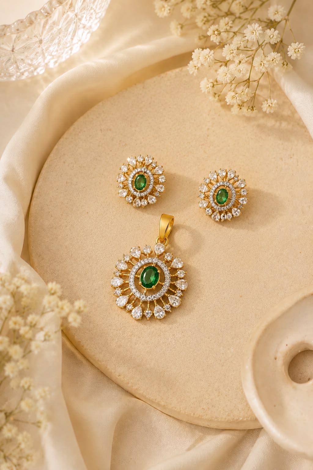 Green stone pendant set
