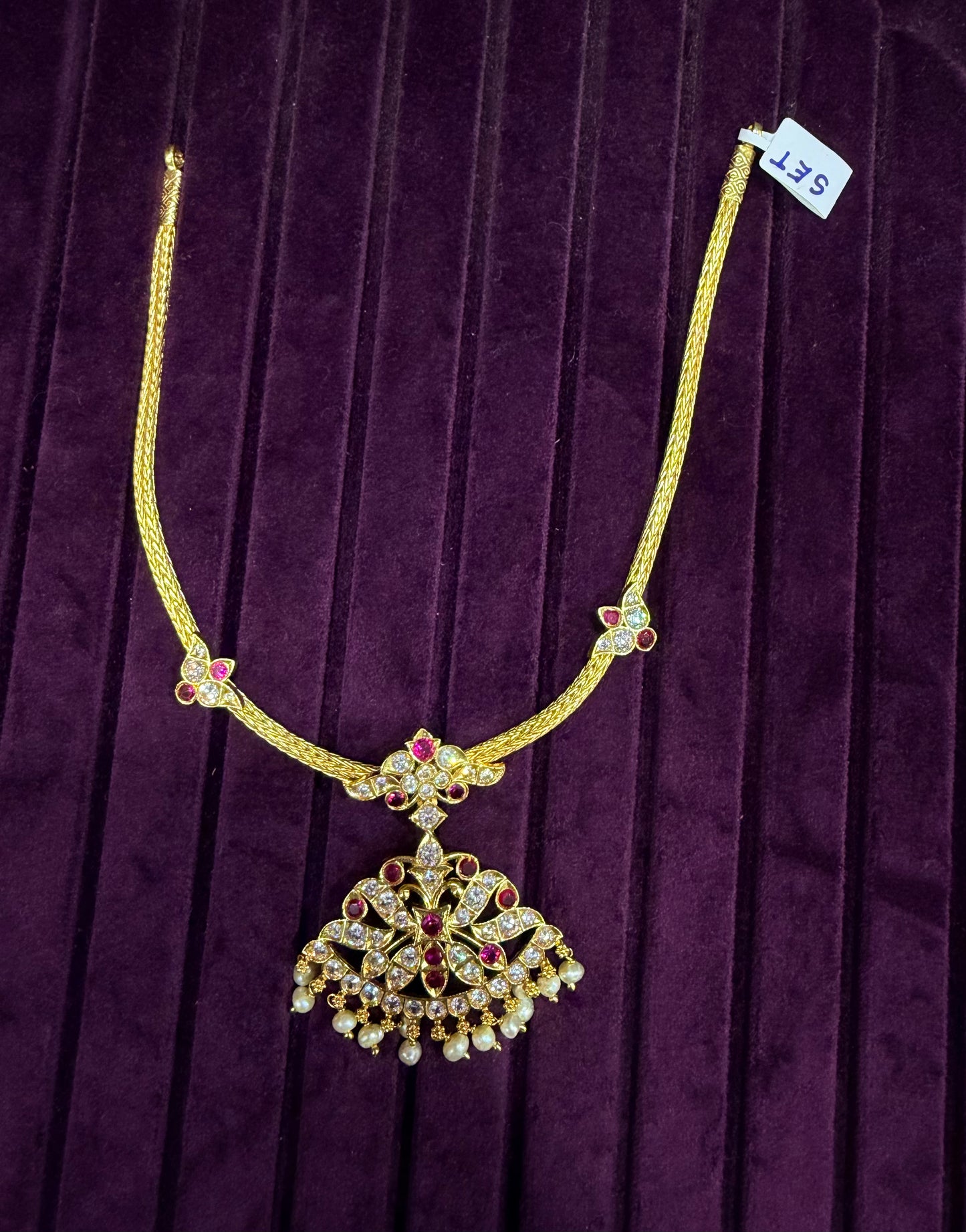 Pink White Stone Attigai Necklace