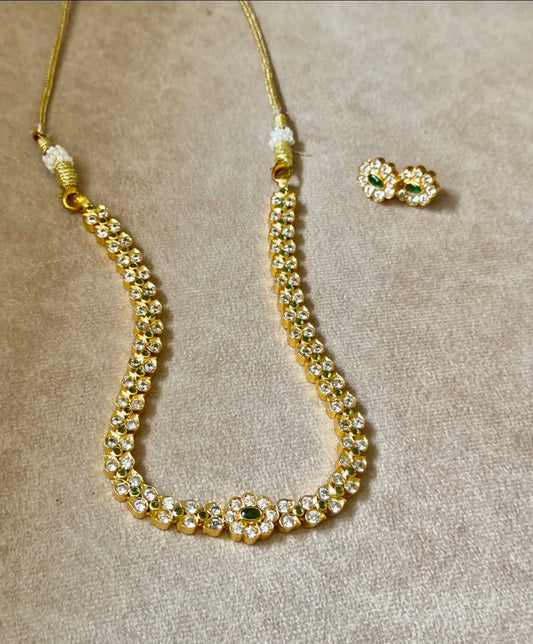 Golden Necklace With Green Beed