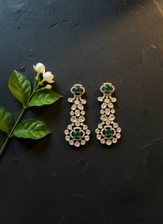 Green with white stone earrings