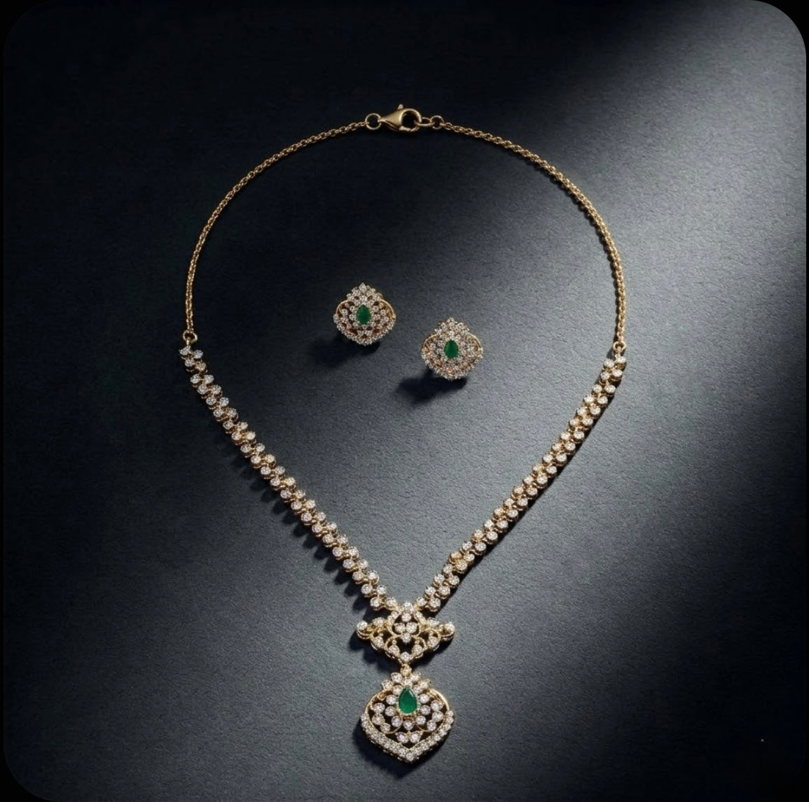 White stone green necklace with earrings