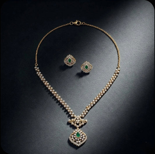 White stone green necklace with earrings