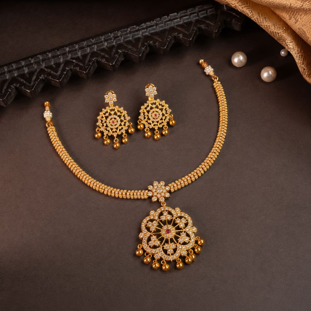 White stone necklace set