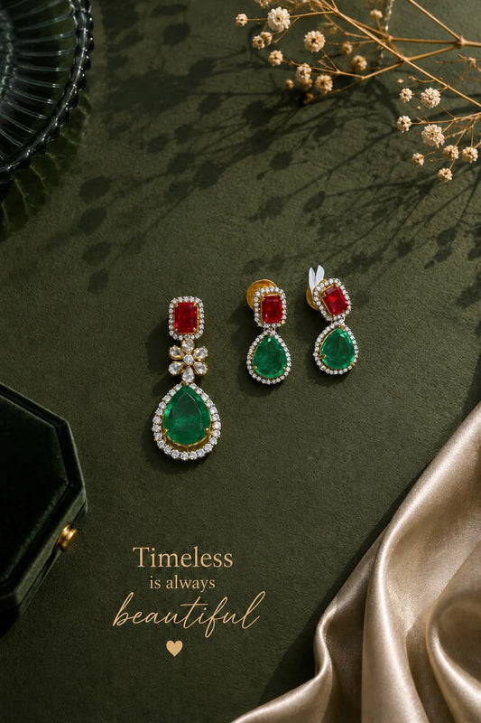 Green  stone pendant set