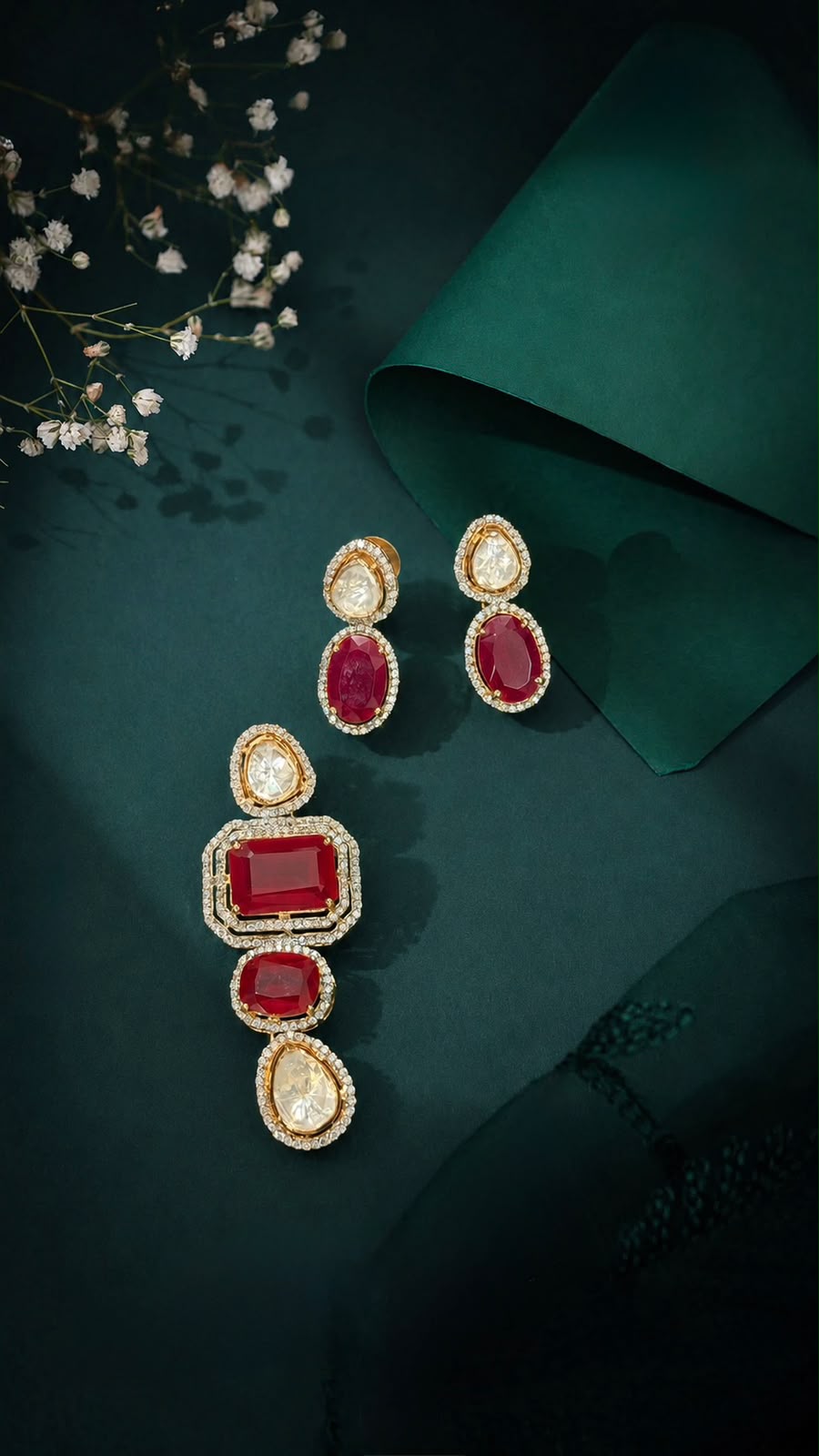 Red stone pendant set