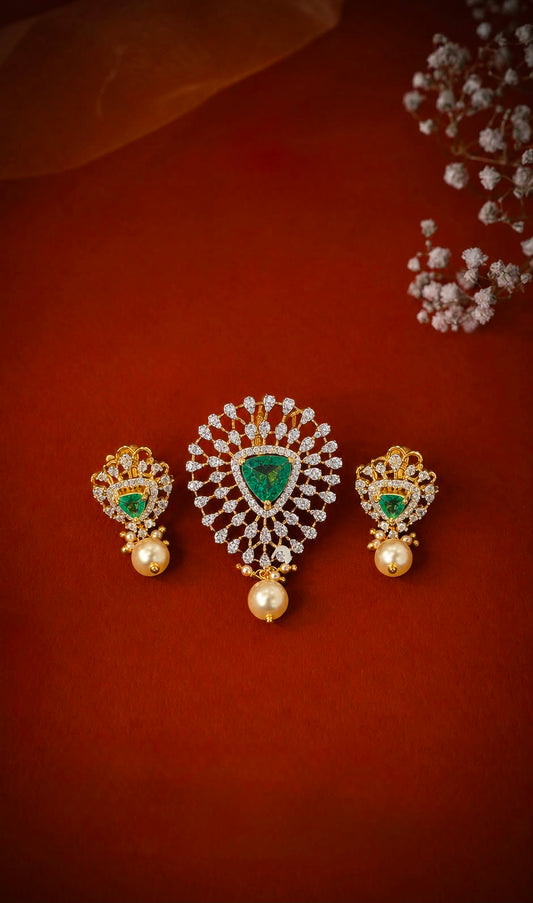 Green stone pendant set