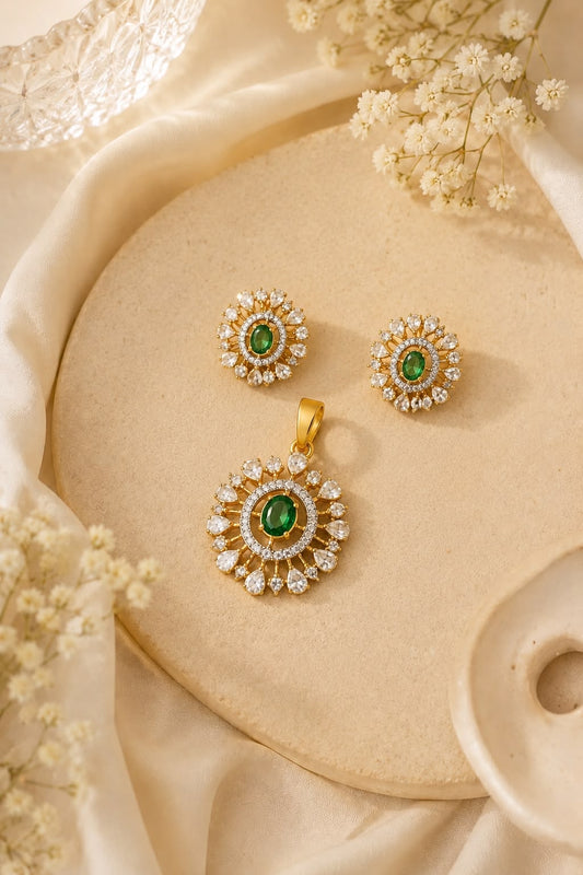 Green  stone pendant set