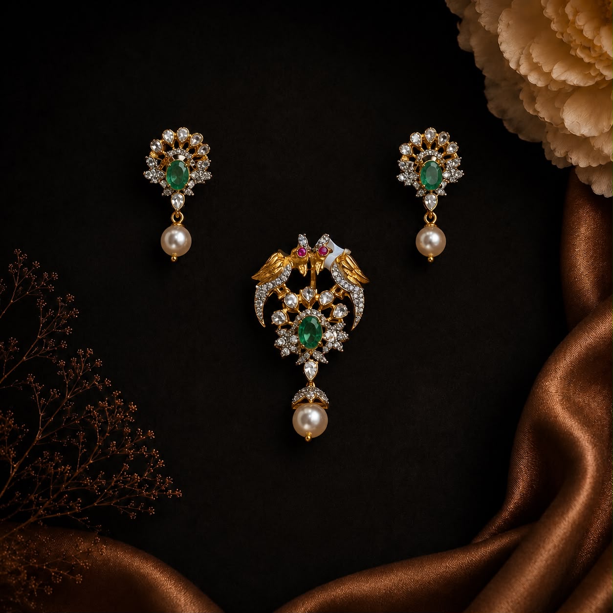 Green  stone pendant set