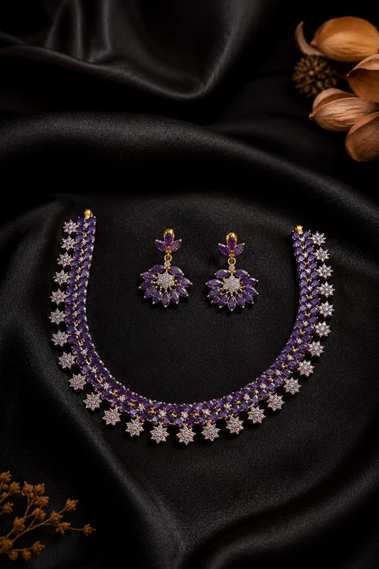Purple stone necklace with earrings