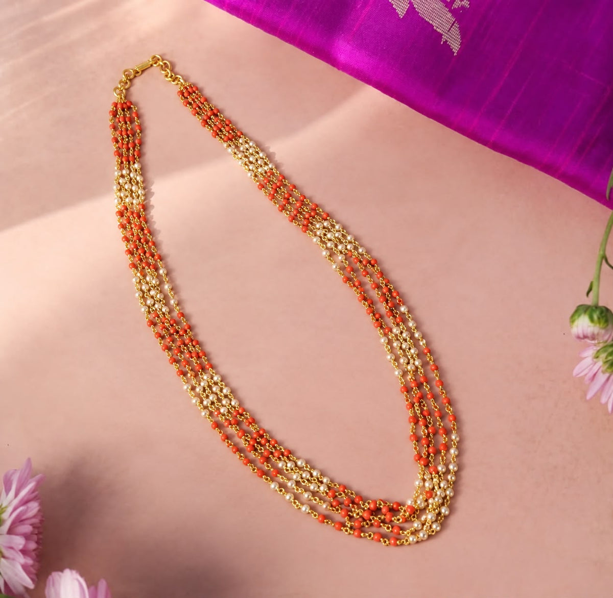 Coral pearl necklace
