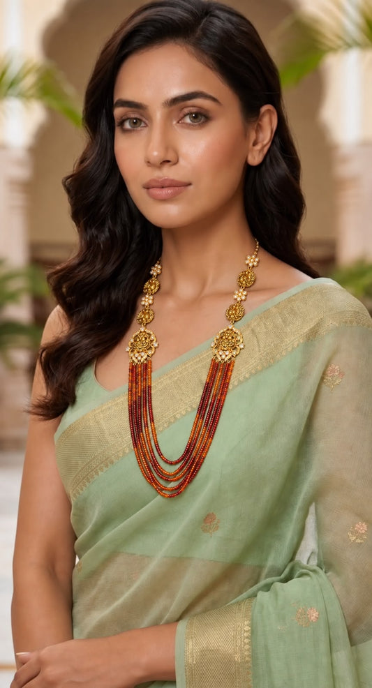 Orange with maroon beeds necklace