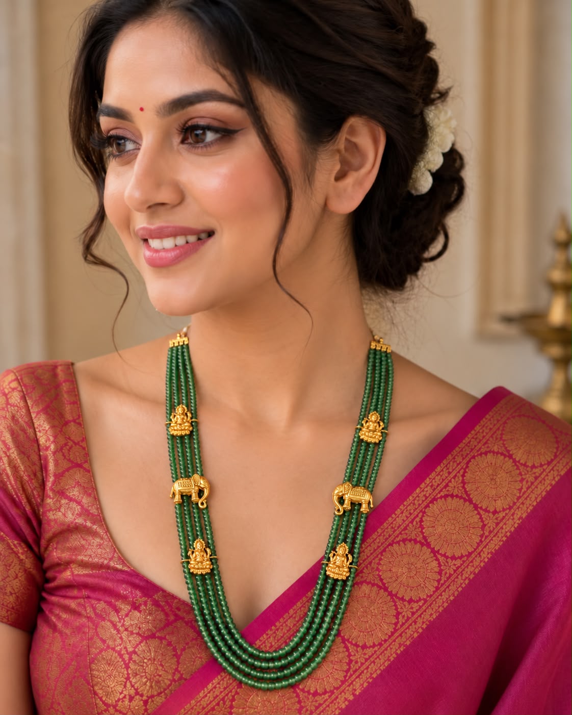 Green beeds with elephant pendants